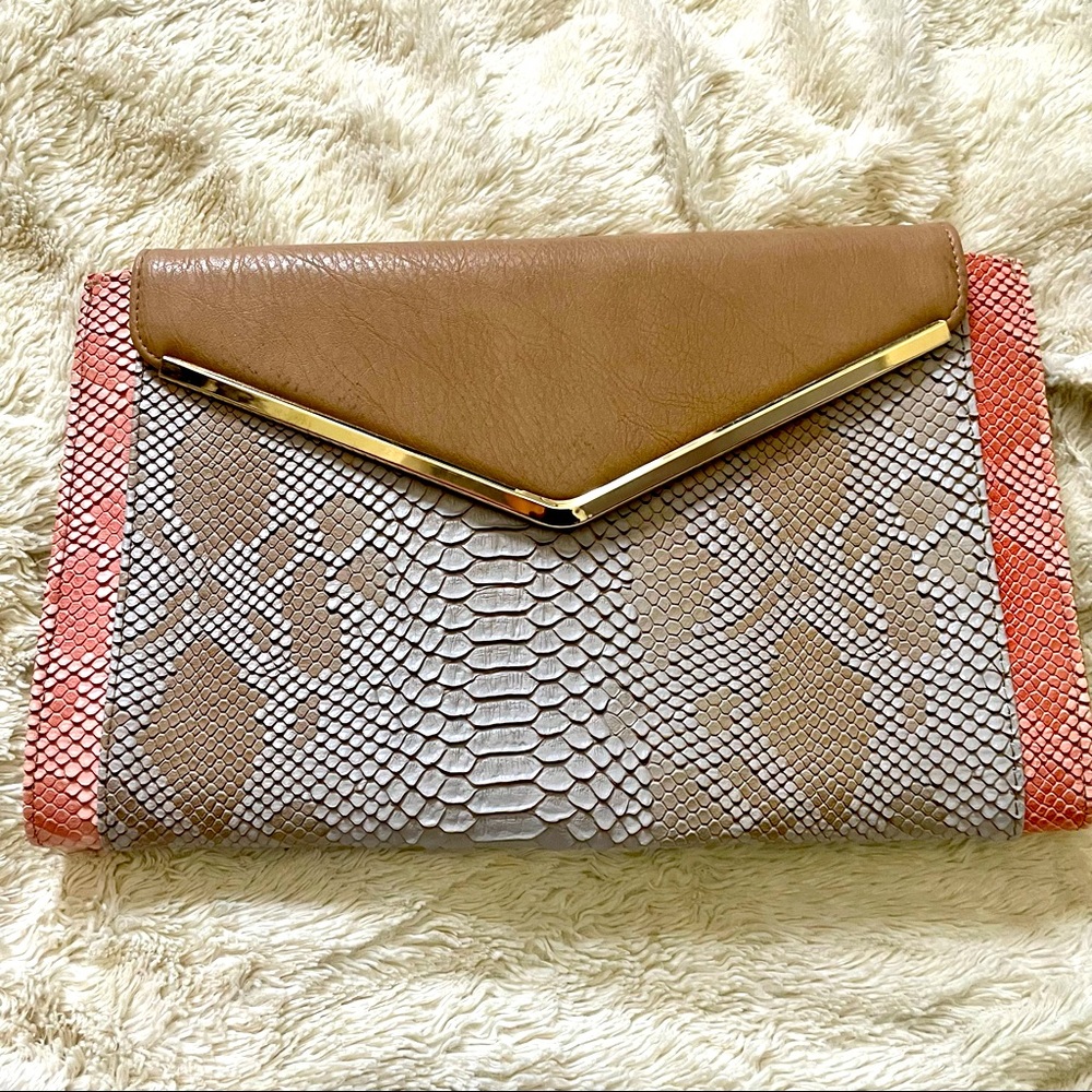 Envelope CLUTCH Snakeskin Taupe Combo Crossbody